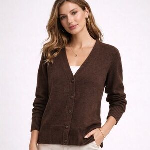 The Limited Brown Wool Blend Cardigan Sweater L Y2K Vintage Button Front Prep